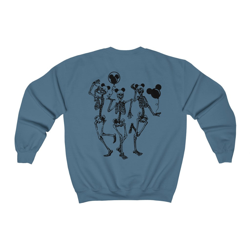 Dancing Skeletons Disney Ears Crewneck Sweatshirt (Multiple Colors, Skeletons On Back)